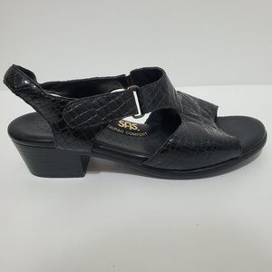 SAS Suntimer Heel Strap Sandal Black Croc Leather Wide